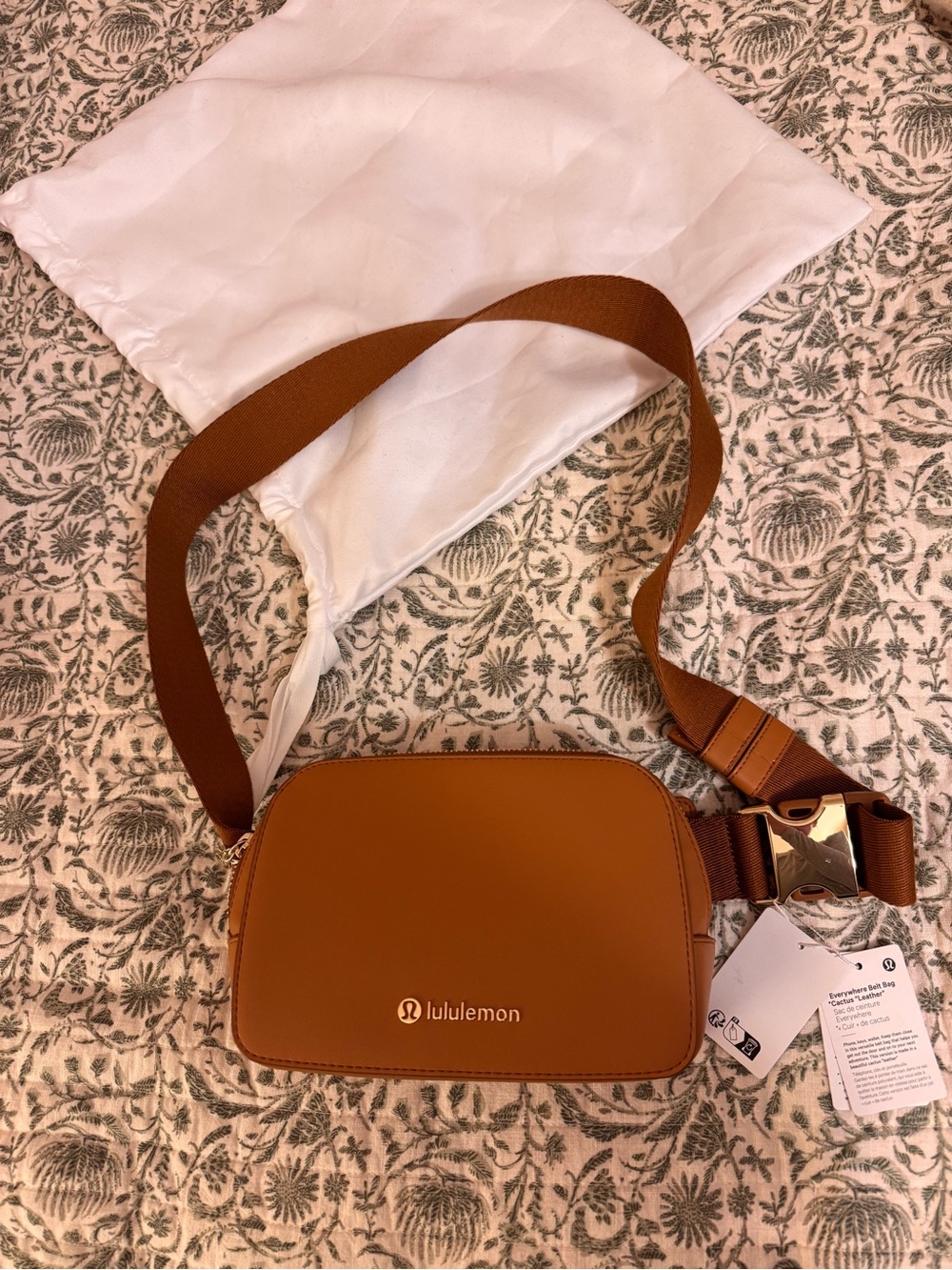 lululemon athletica Tan Leather-Look Crossbody Belt Bag